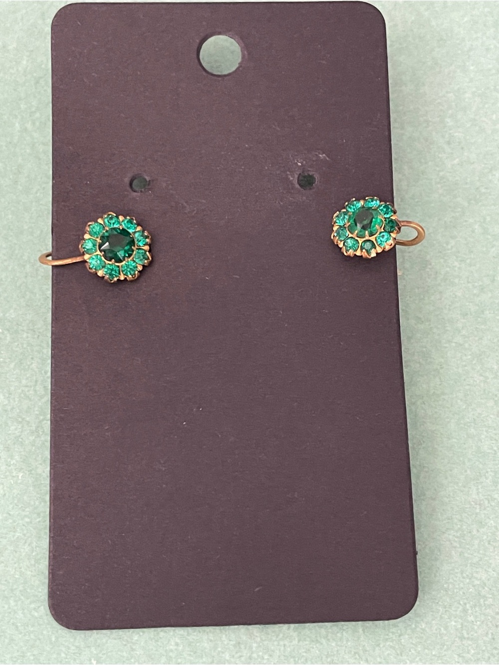 Emerald Green Crystal Flower Stud Earrings with screw backings